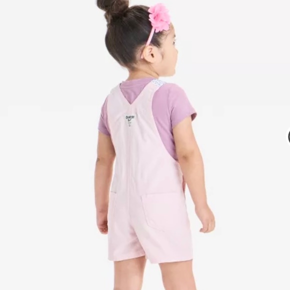 Oshkosh B'gosh Girls' 2T Heart-Print Knit Denim Overalls Pink - Picture 2 of 10